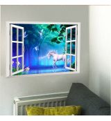 3D nálepka na stenu Okno do magickej krajiny Jednorožcov